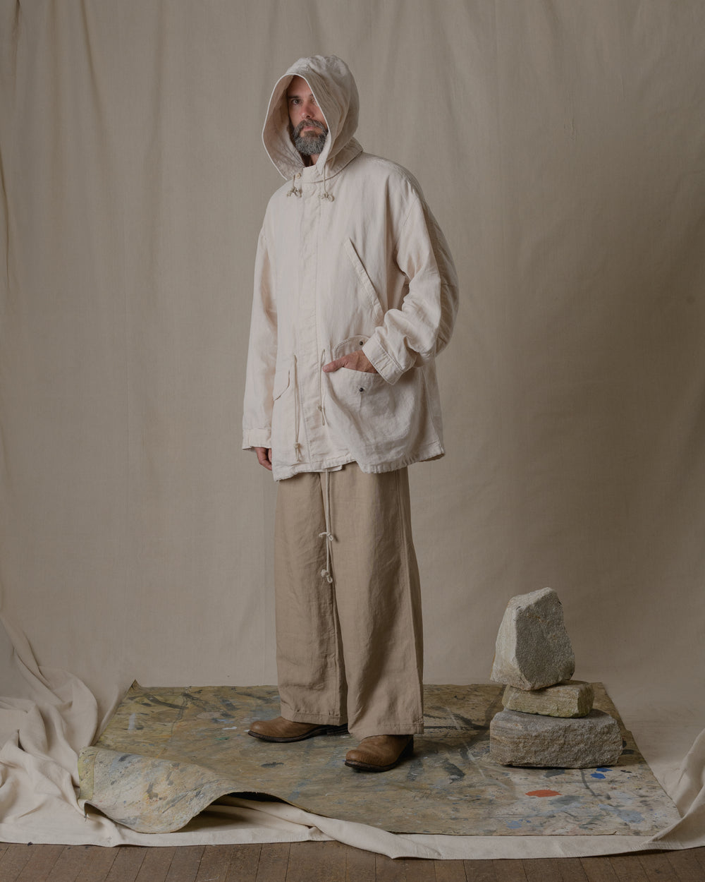 Unisex Hoodie Washi Linen in Beige