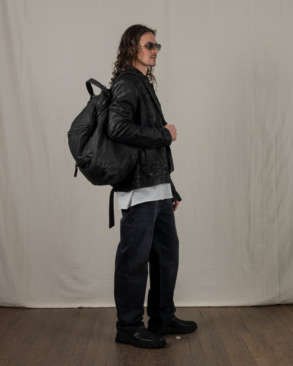 Leather Jacket w/ Press studs Nero GU25F20098VBRUSH