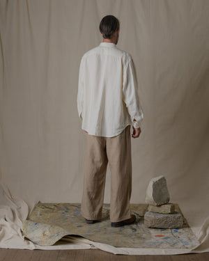Unisex Wide Long Sleeve Shirt Silk Linen Twill in Natural