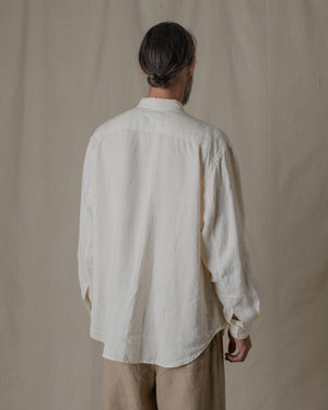Unisex Wide Long Sleeve Shirt Silk Linen Twill in Natural