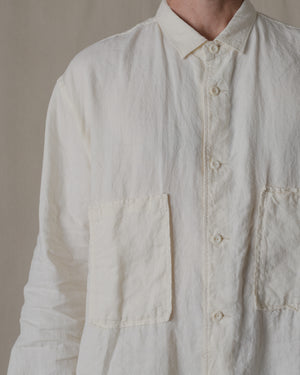 Unisex Wide Long Sleeve Shirt Silk Linen Twill in Natural