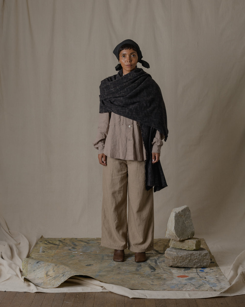 Unisex Blanket Stole Kasuri Fine Cashmere in Charcoal O/S