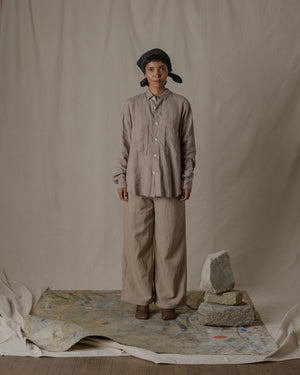 Unisex Wide Long Sleeve Shirt Silk Linen Twill in Beige