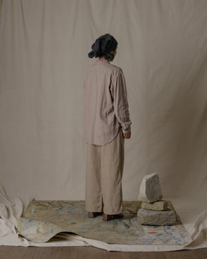 Unisex Wide Long Sleeve Shirt Silk Linen Twill in Beige