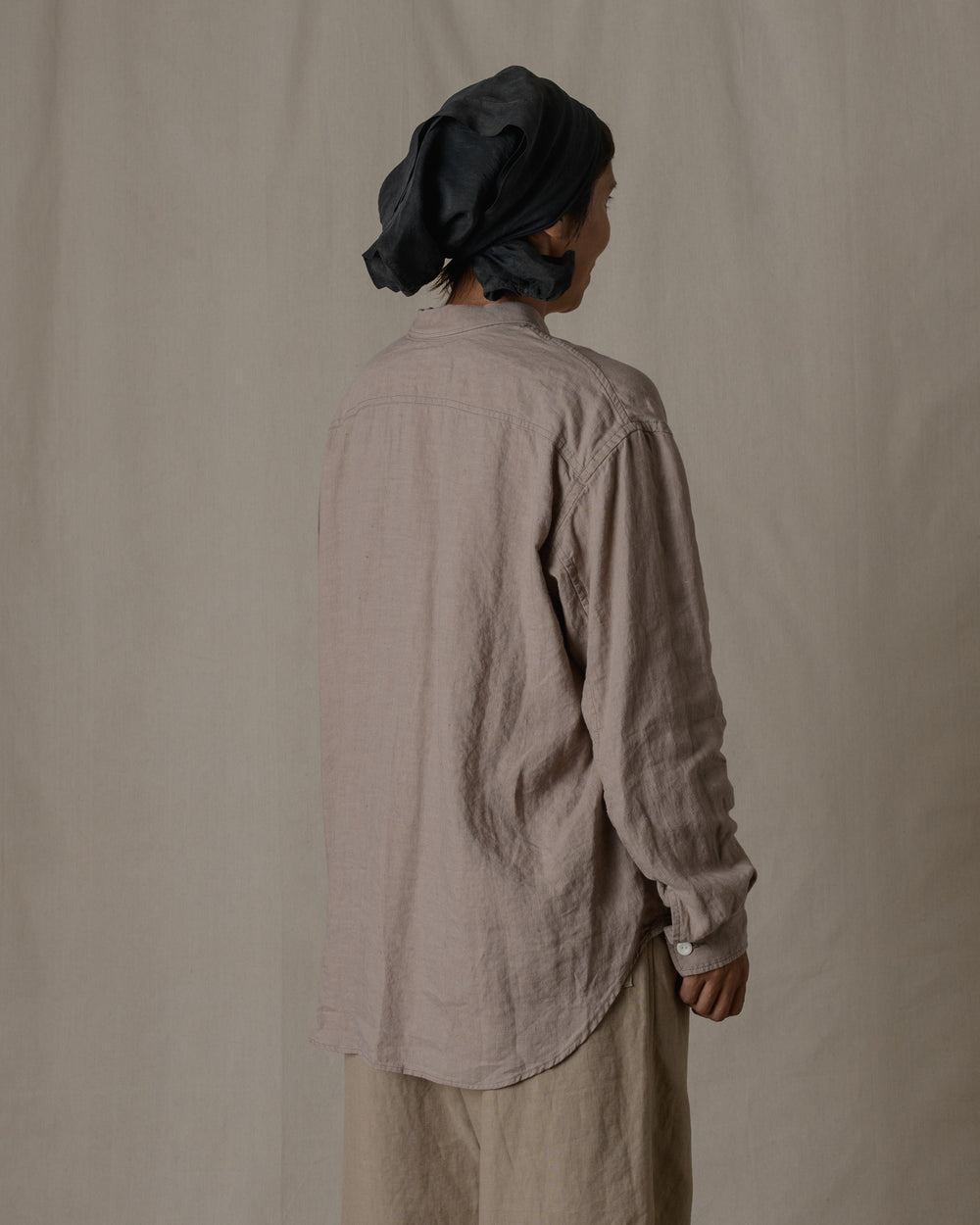 Unisex Wide Long Sleeve Shirt Silk Linen Twill in Beige