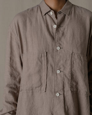 Unisex Wide Long Sleeve Shirt Silk Linen Twill in Beige