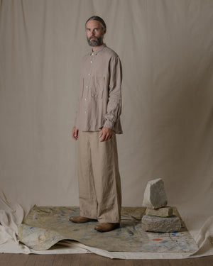 Unisex Wide Long Sleeve Shirt Silk Linen Twill in Beige