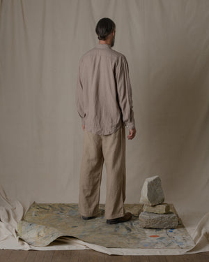 Unisex Wide Long Sleeve Shirt Silk Linen Twill in Beige