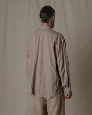 Unisex Wide Long Sleeve Shirt Silk Linen Twill in Beige