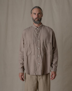 Unisex Wide Long Sleeve Shirt Silk Linen Twill in Beige