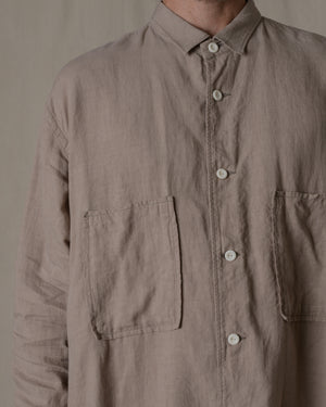 Unisex Wide Long Sleeve Shirt Silk Linen Twill in Beige