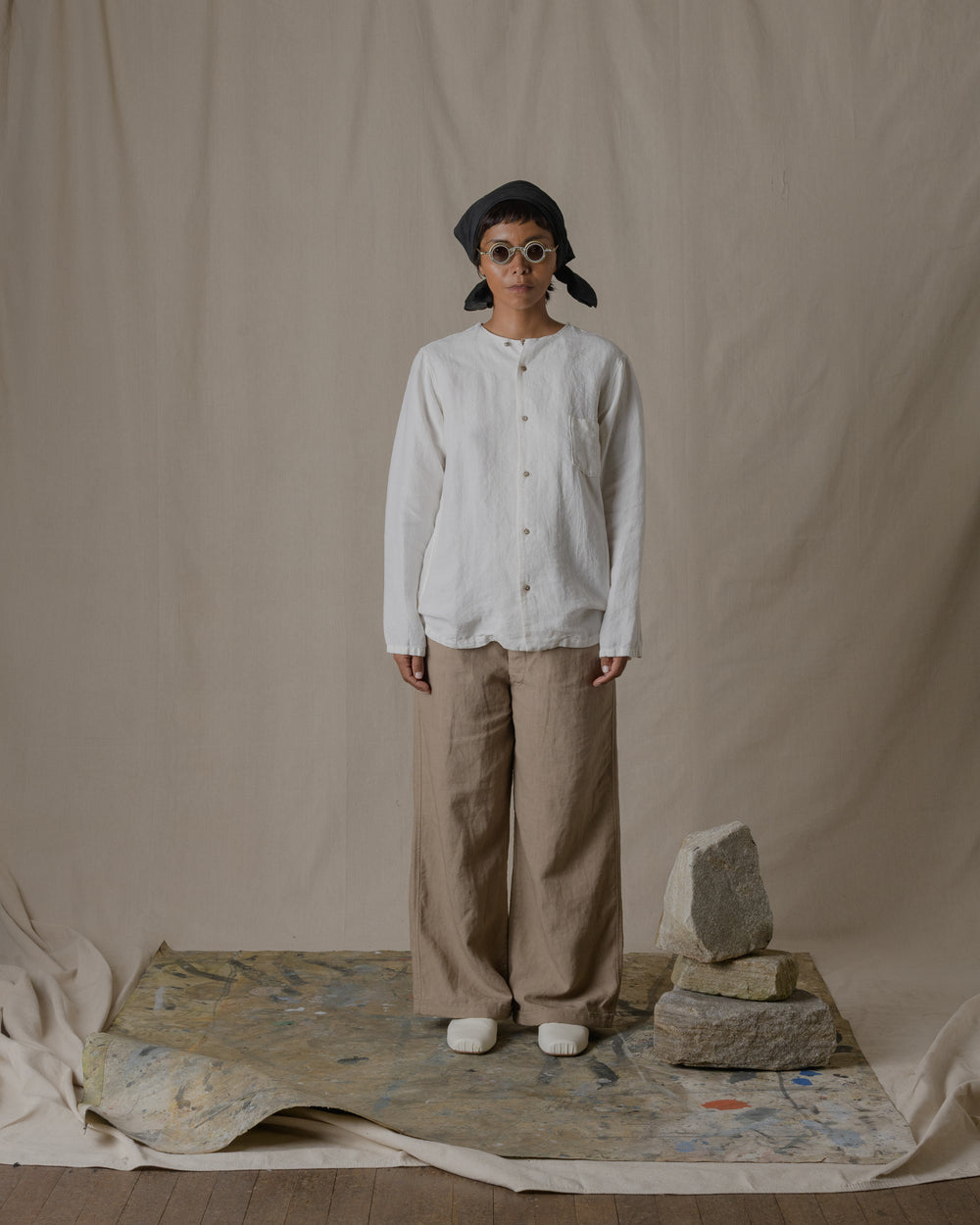 Unisex No Collar Plain Shirt Hemp in Natural