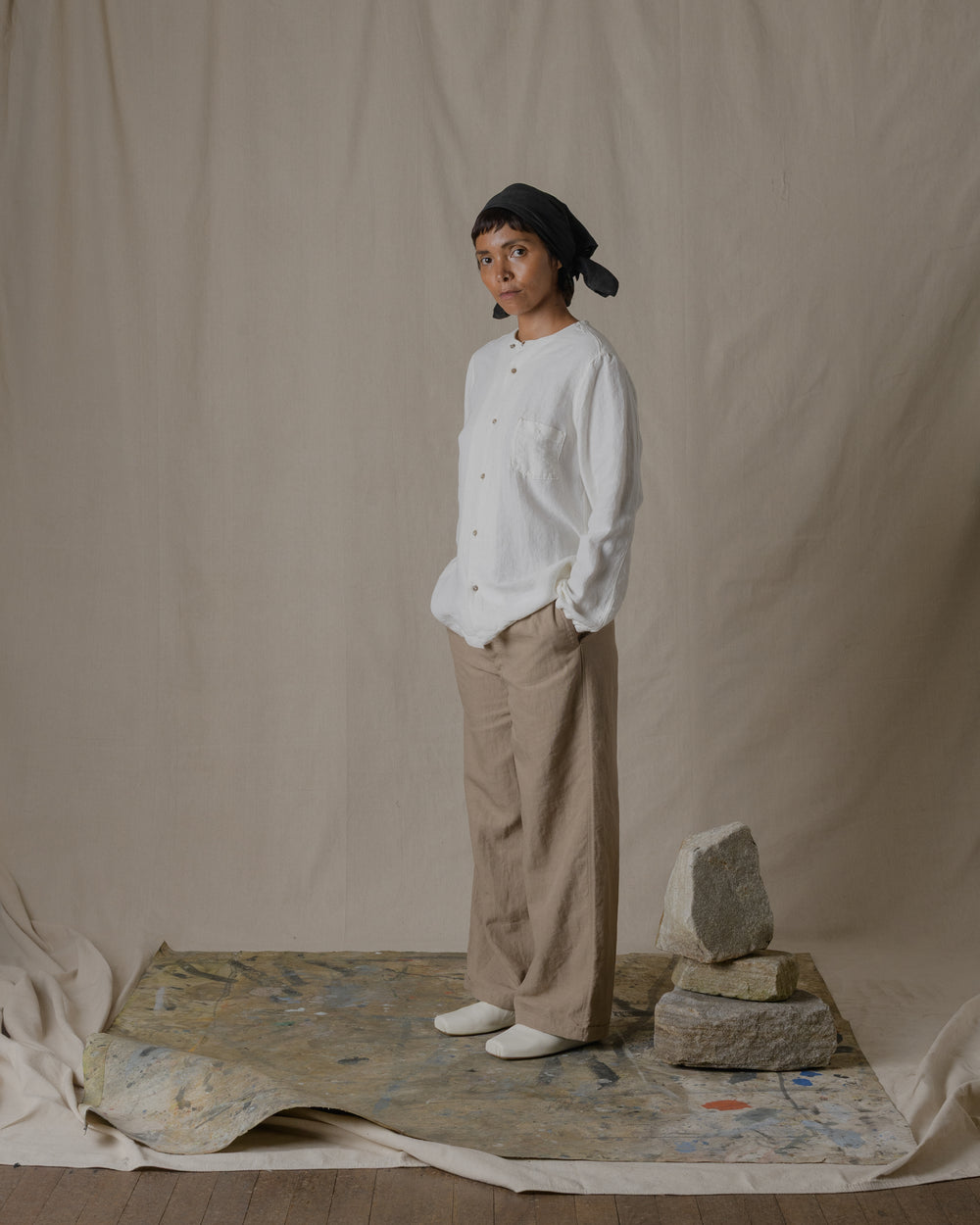 Unisex No Collar Plain Shirt Hemp in Natural