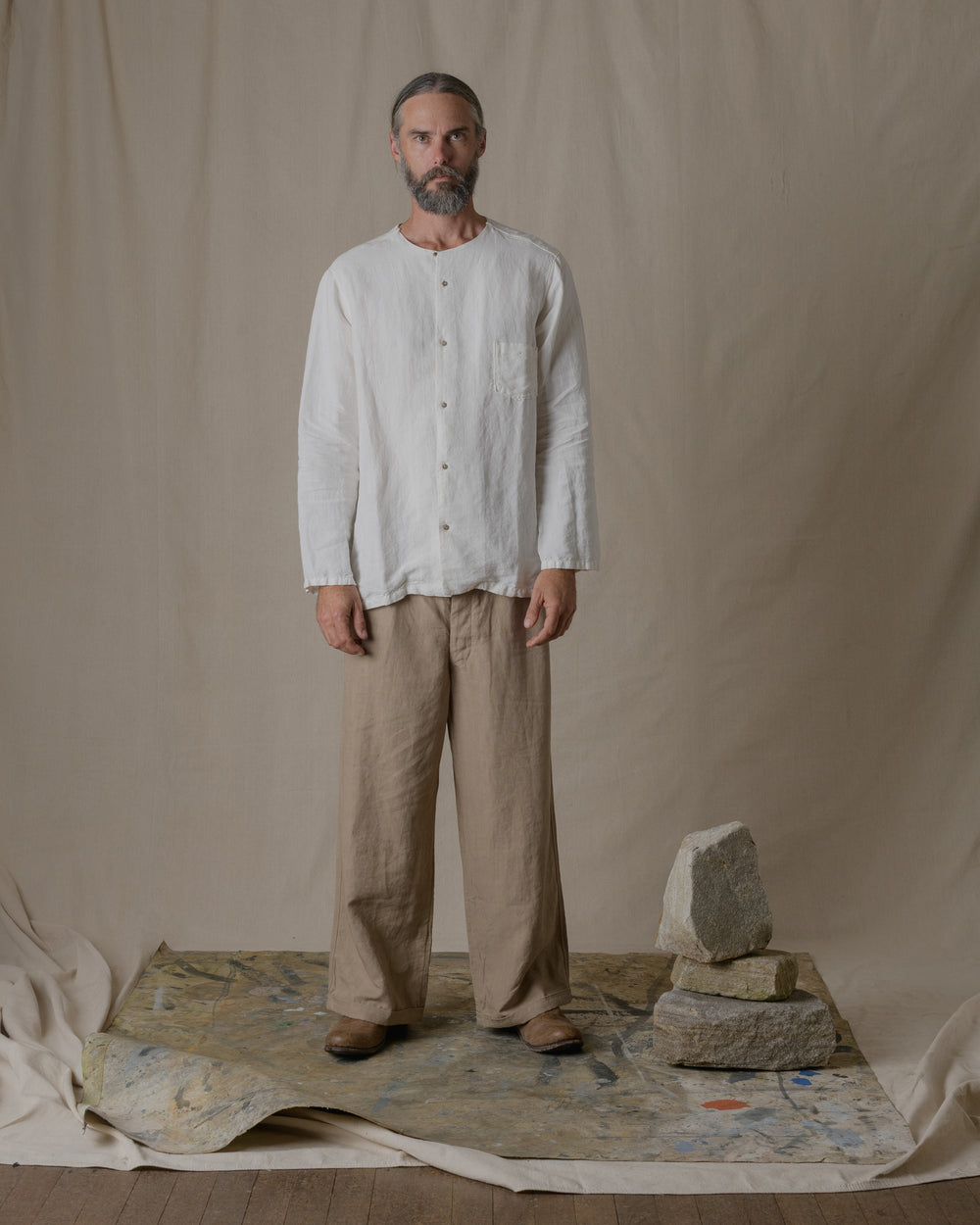 Unisex No Collar Plain Shirt Hemp in Natural
