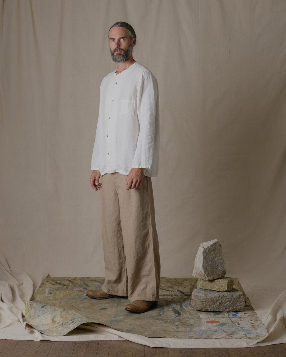 Unisex No Collar Plain Shirt Hemp in Natural