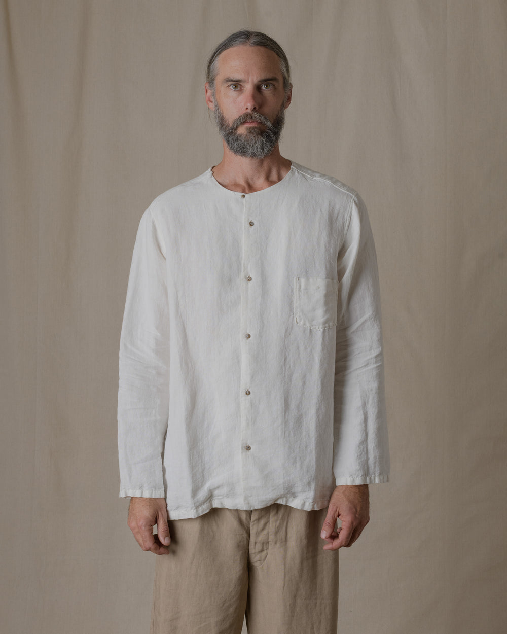 Unisex No Collar Plain Shirt Hemp in Natural