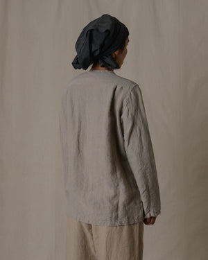 Unisex No Collar Plain Shirt Hemp in Beige
