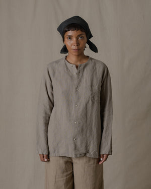 Unisex No Collar Plain Shirt Hemp in Beige