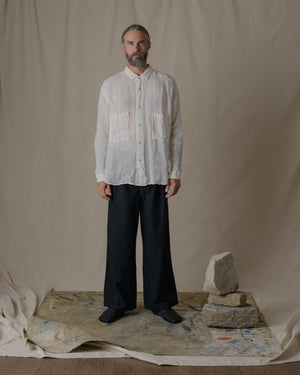 Unisex Wide Long Sleeves Shirt Linen Gauze in Off White
