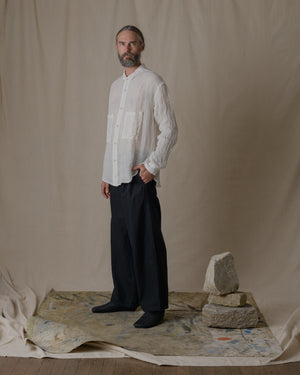 Unisex Wide Long Sleeves Shirt Linen Gauze in Off White