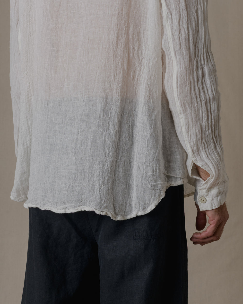 Unisex Wide Long Sleeves Shirt Linen Gauze in Off White