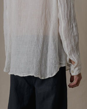 Unisex Wide Long Sleeves Shirt Linen Gauze in Off White