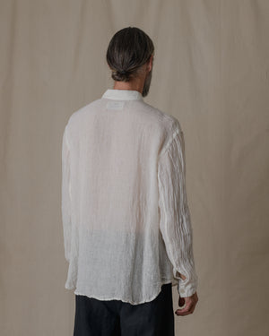 Unisex Wide Long Sleeves Shirt Linen Gauze in Off White