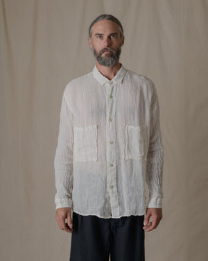 Unisex Wide Long Sleeves Shirt Linen Gauze in Off White