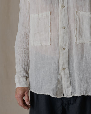 Unisex Wide Long Sleeves Shirt Linen Gauze in Off White