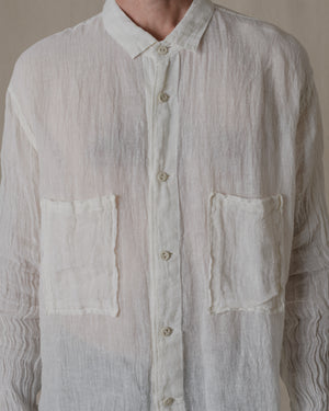 Unisex Wide Long Sleeves Shirt Linen Gauze in Off White