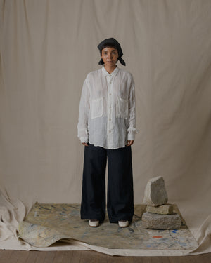 Unisex Wide Long Sleeves Shirt Linen Gauze in Off White