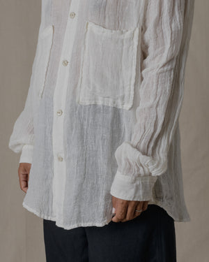 Unisex Wide Long Sleeves Shirt Linen Gauze in Off White