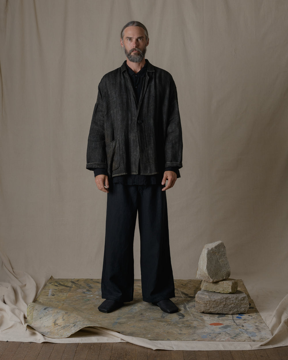 Unisex Handwoven Stole Jacket Washi in Ash Glaze