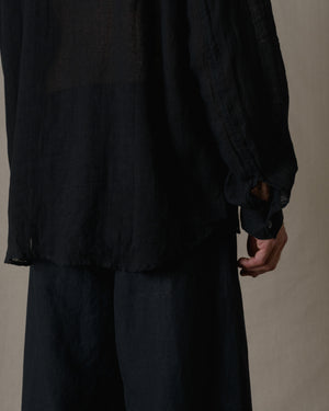 Unisex Wide Long Sleeves Shirt Linen Gauze in Black