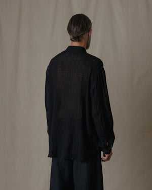 Unisex Wide Long Sleeves Shirt Linen Gauze in Black