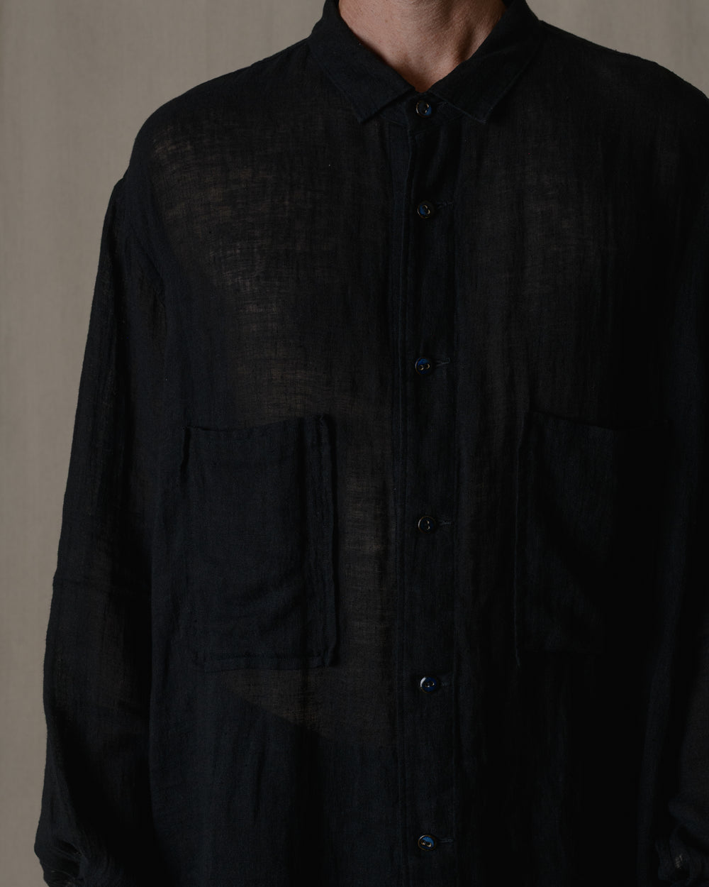 Unisex Wide Long Sleeves Shirt Linen Gauze in Black