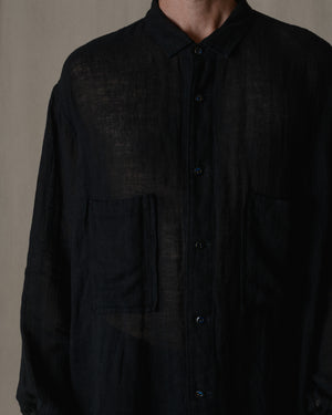 Unisex Wide Long Sleeves Shirt Linen Gauze in Black