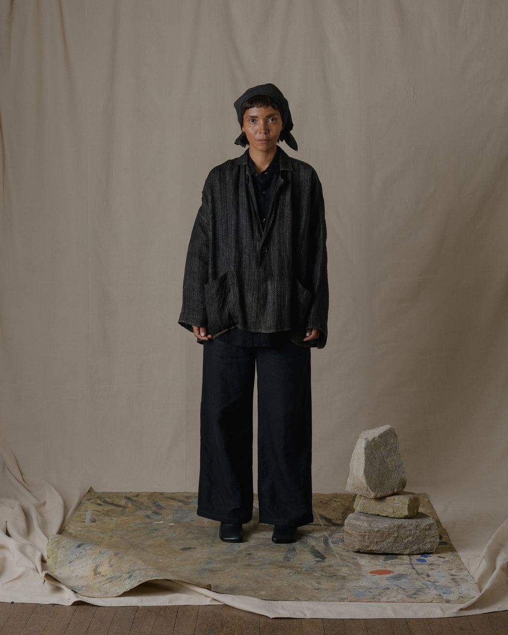 Unisex Handwoven Stole Jacket Washi in Ash Glaze