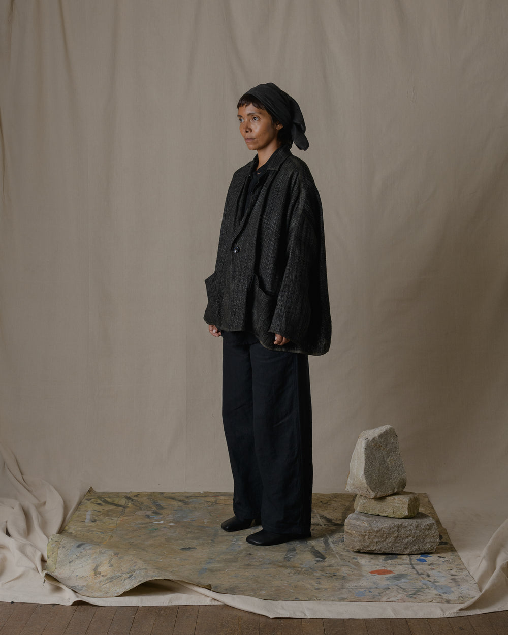 Unisex Handwoven Stole Jacket Washi in Ash Glaze