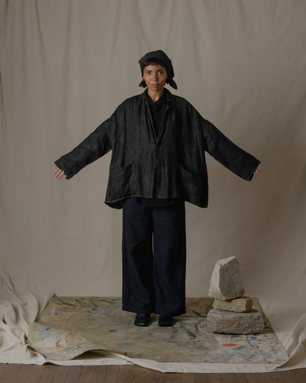 Unisex Handwoven Stole Jacket Washi in Ash Glaze