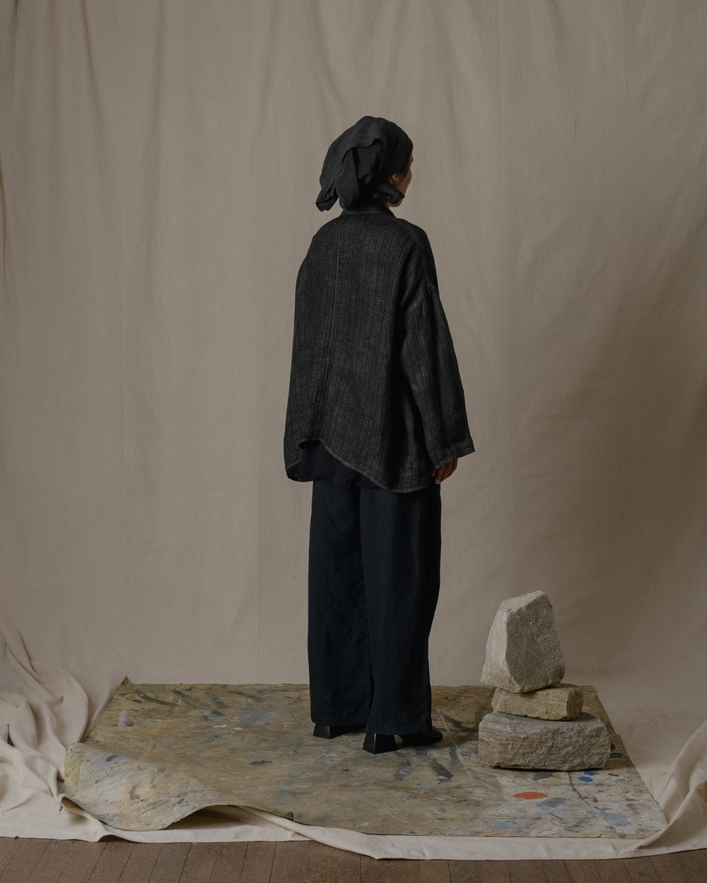 Unisex Handwoven Stole Jacket Washi in Ash Glaze
