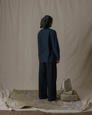 Unisex No Collar Plain Shirt Hemp in Black