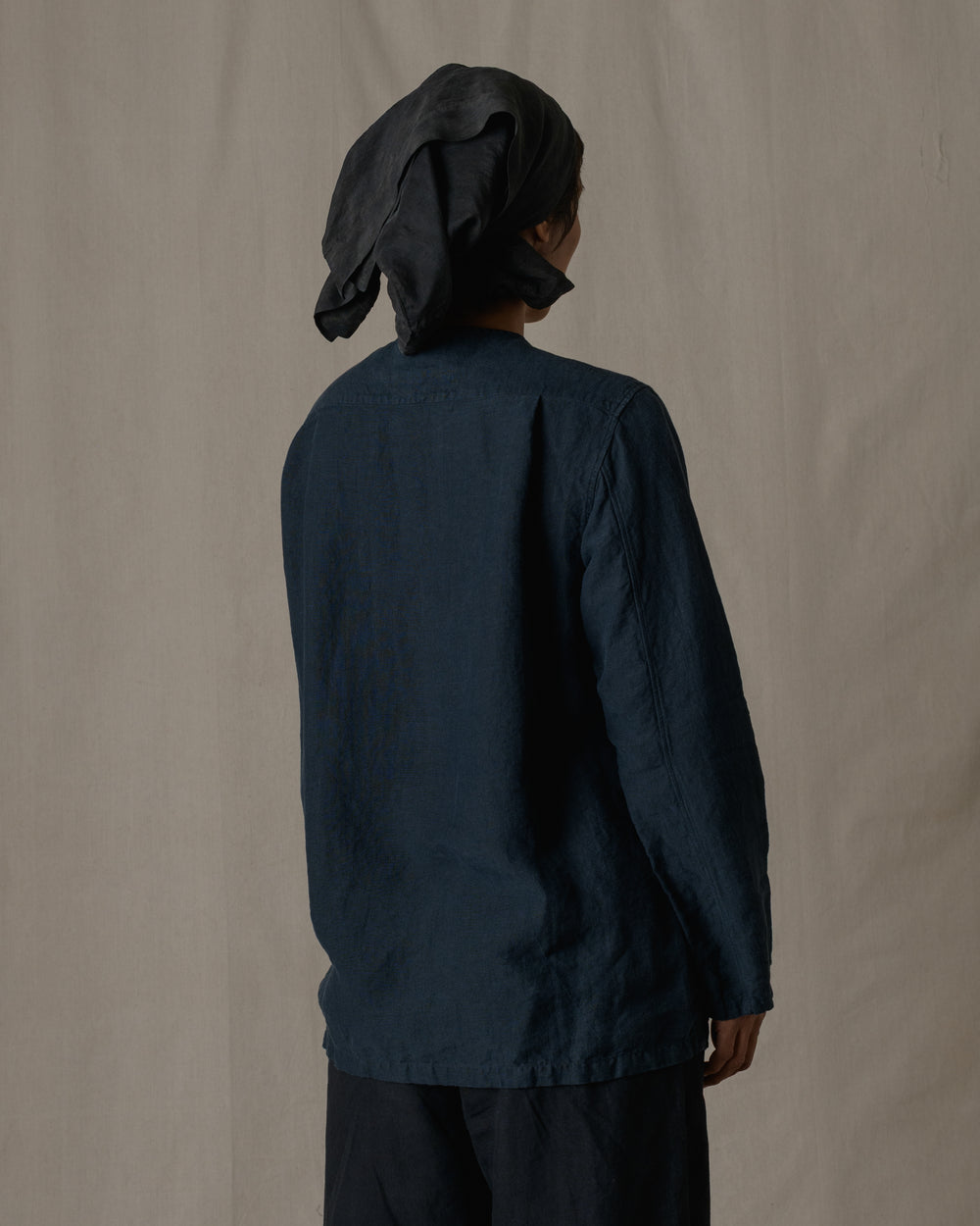 Unisex No Collar Plain Shirt Hemp in Black