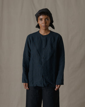Unisex No Collar Plain Shirt Hemp in Black