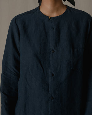 Unisex No Collar Plain Shirt Hemp in Black