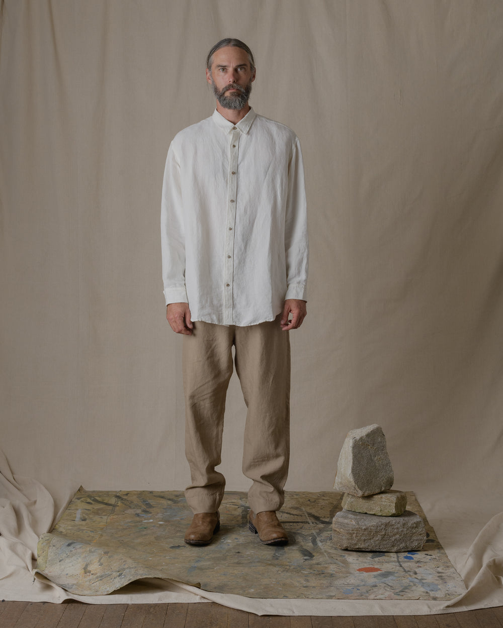 Narrow Work Pants Linen - Beige