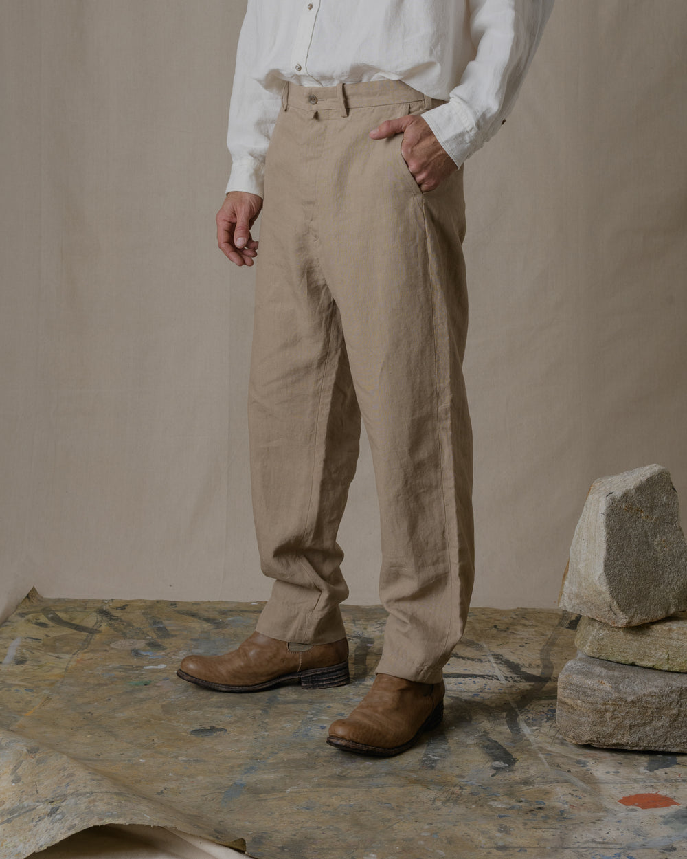 Narrow Work Pants Linen - Beige