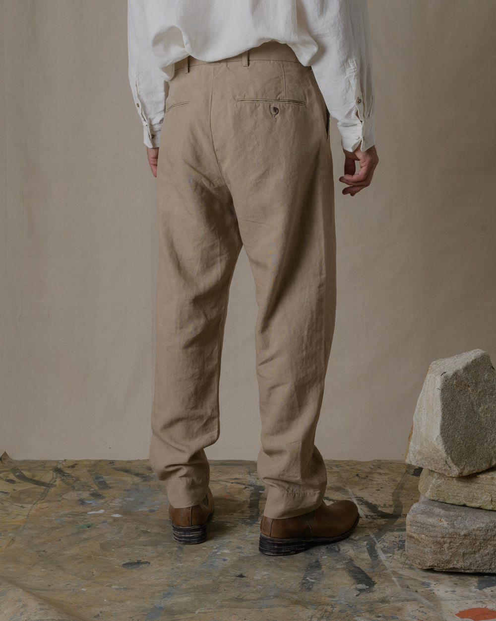Narrow Work Pants Linen - Beige