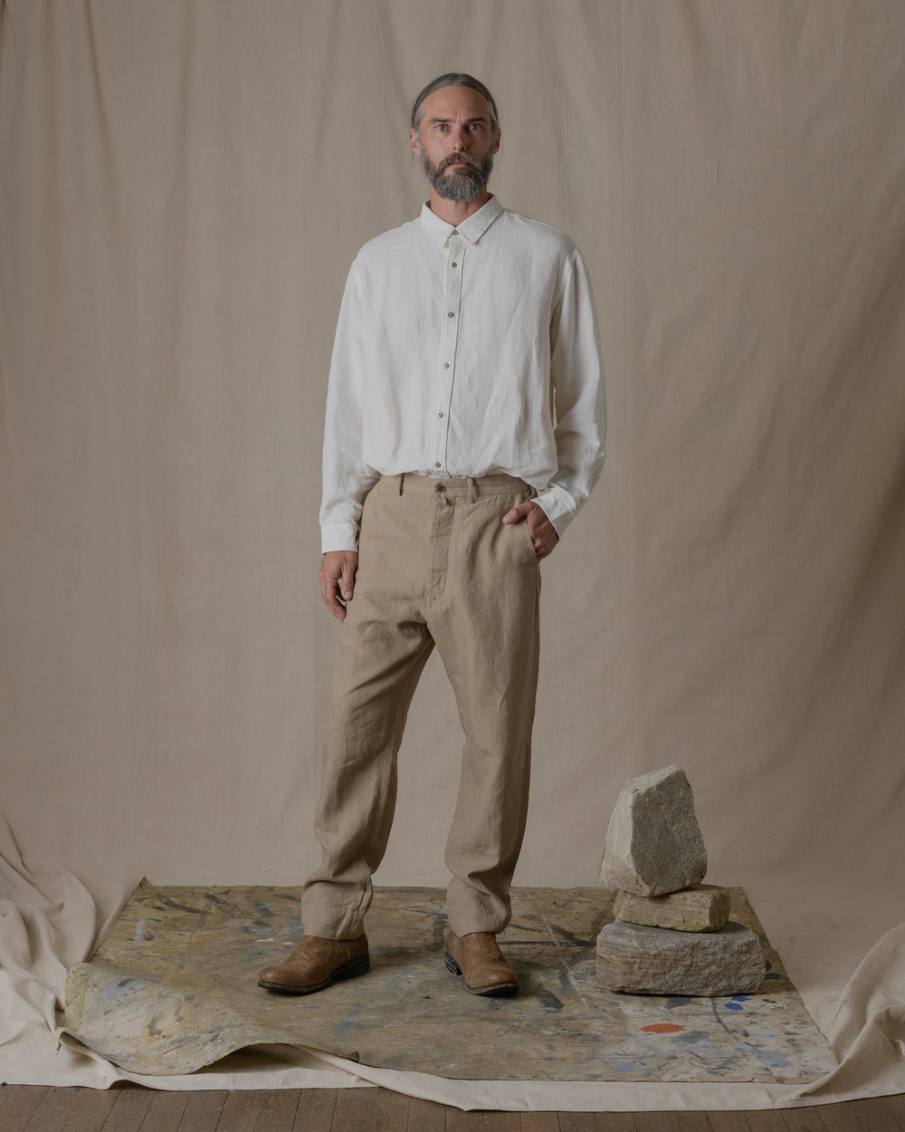 Narrow Work Pants Linen - Beige