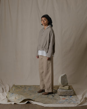 Stole Collar Blouson Hemp in Beige